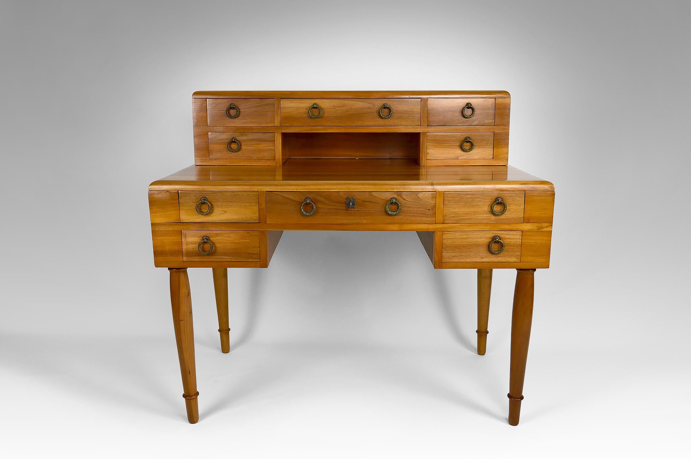 French Art Deco / Neoclassical Revival Walnut Desk, France, circa 1940 For Sale