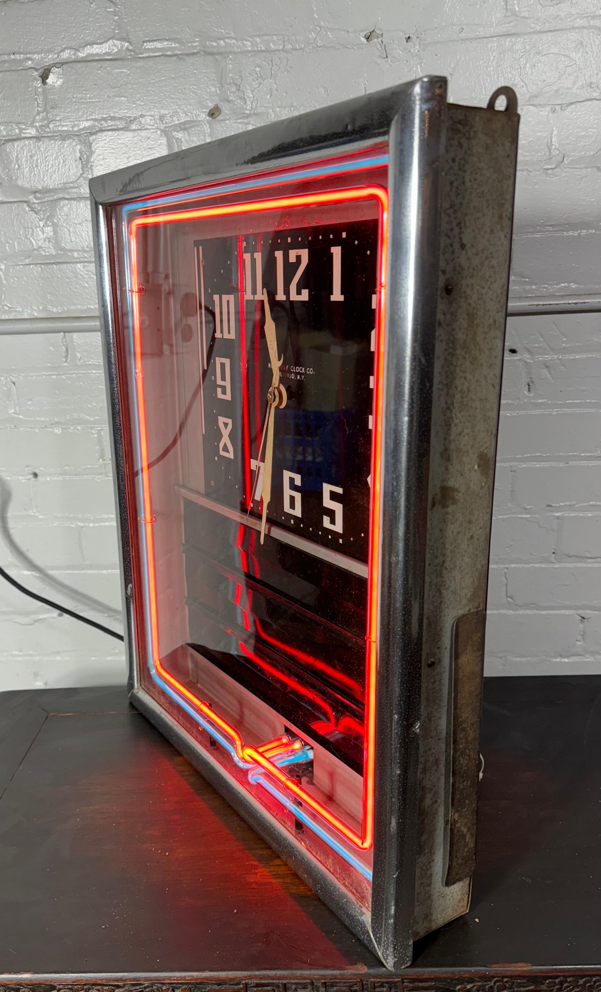 Orologio al neon Art Deco / lavagna per menu. 2 colori. NEON-RAY CLOCK CO , Bflo NY 4