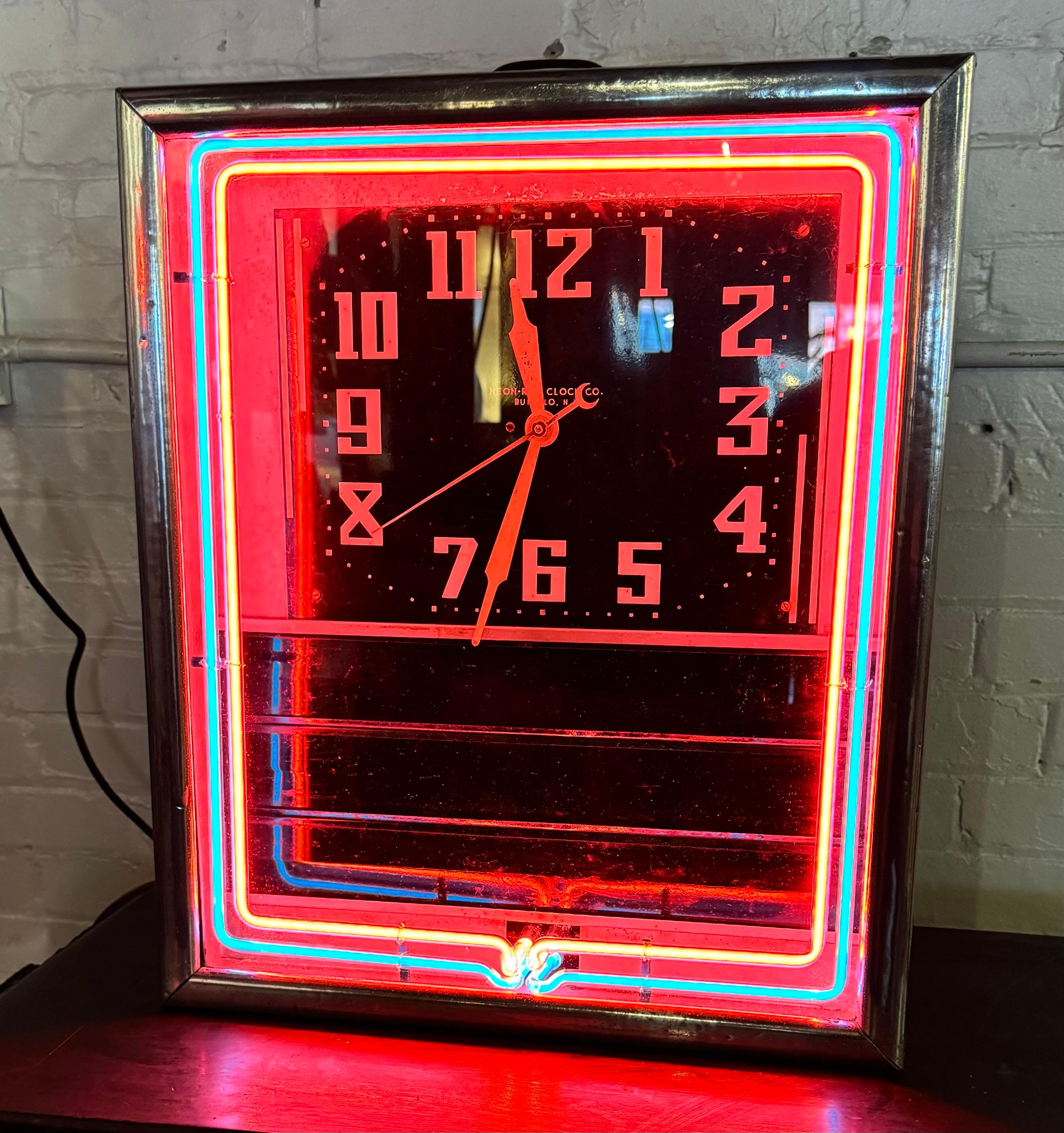 Orologio al neon Art Deco / lavagna per menu. 2 colori. NEON-RAY CLOCK CO , Bflo NY 3