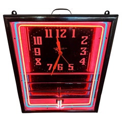 Reloj de neón art déco / tablero de menú. 2 colores. NEON-RAY CLOCK CO , Bflo NY