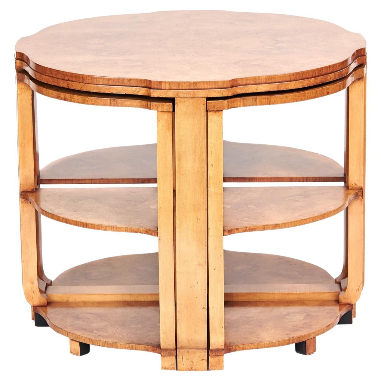 Art Deco Nest 4 Tables with Burr Walnut Tops, circa 1920s For Sale