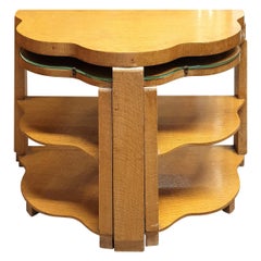 Art Deco Nest of Table, Demilune Style in Light Oak