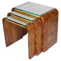 Art Deco Nest of Tables Burr Walnut and Birdseye Maple, English, Circa 1930