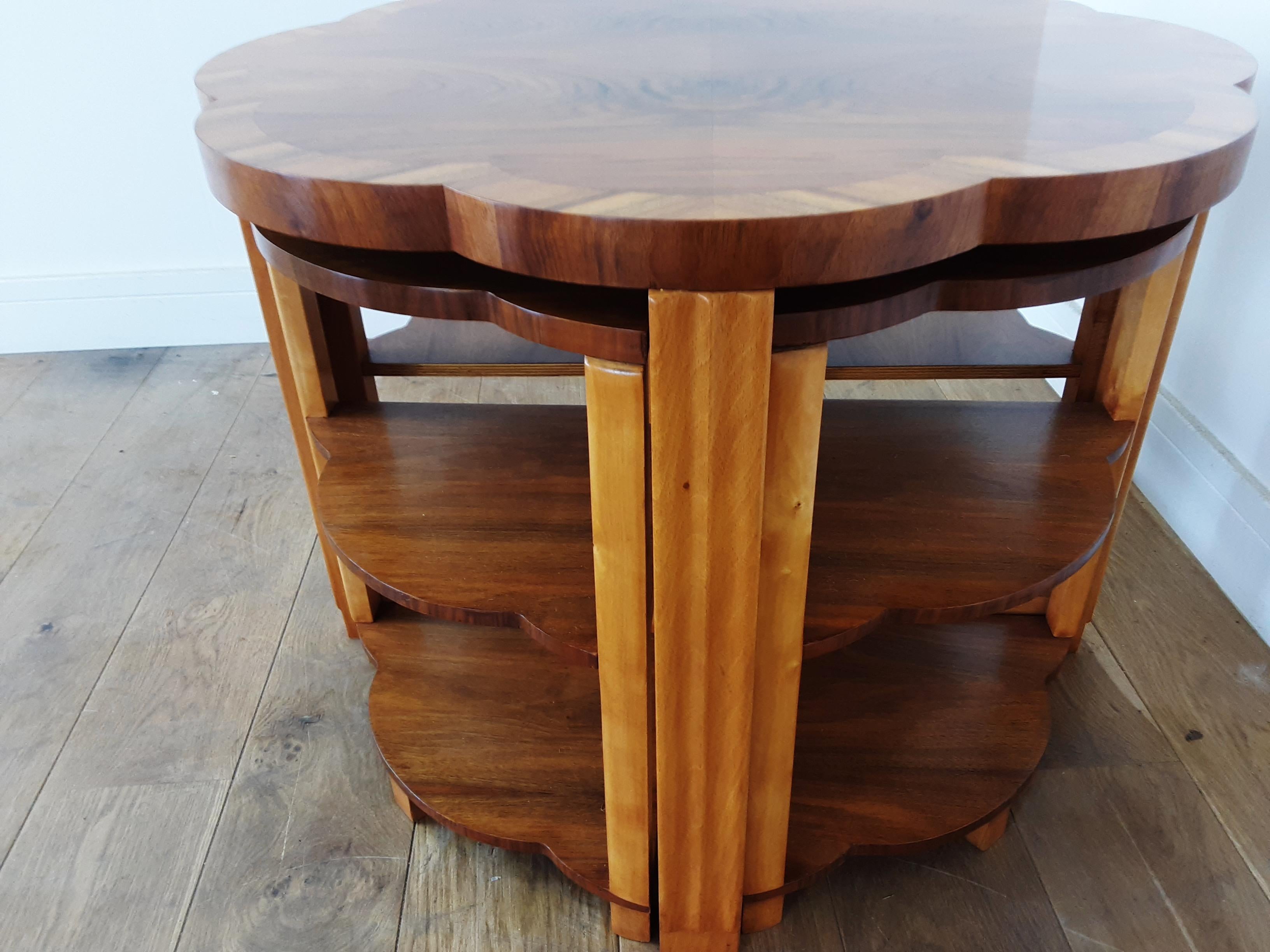 20th Century Art Deco Nest of Tables by Harry and Lou Epstein in a Brown Butterfly Walnut