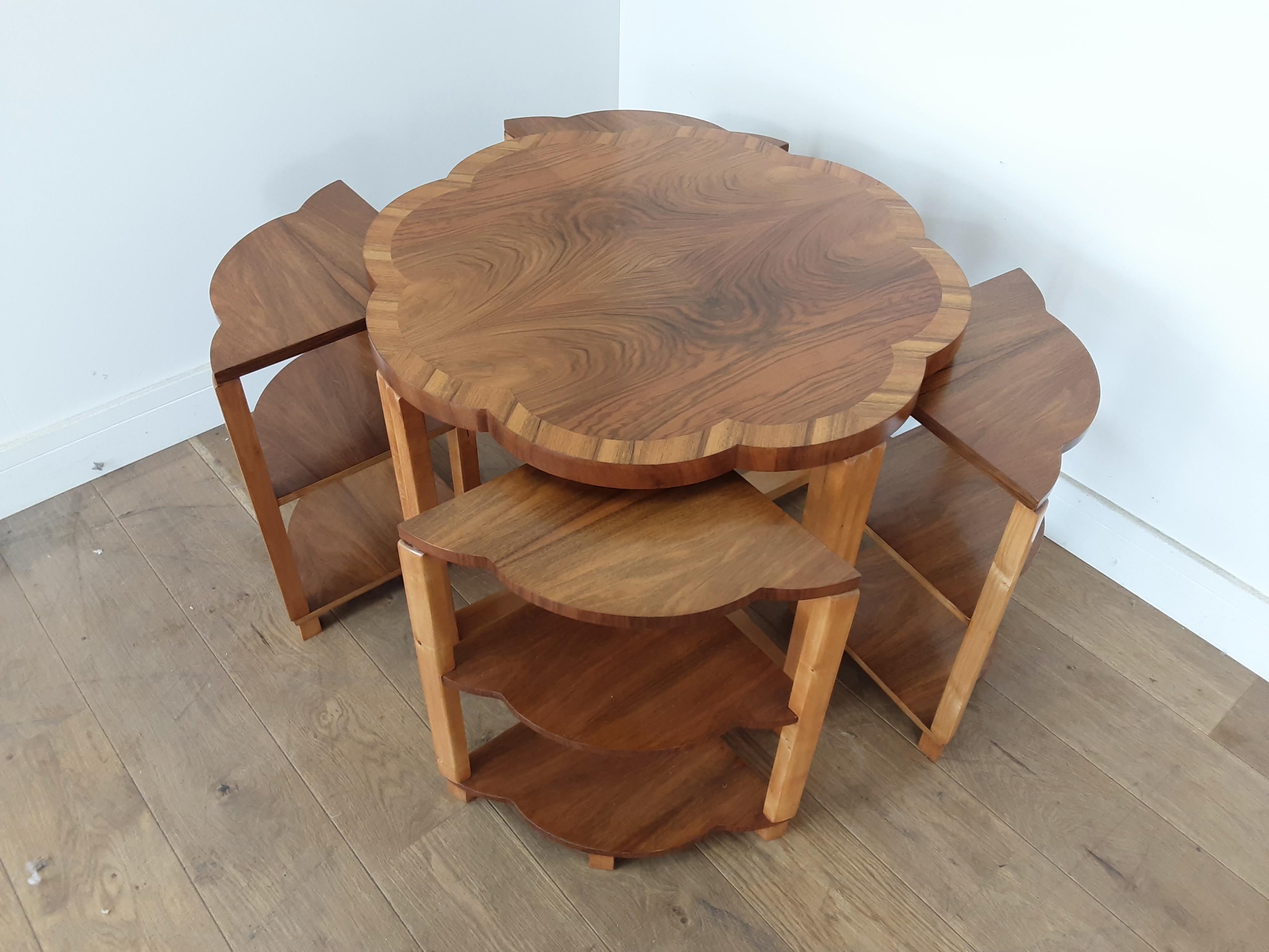 Art Deco Nest of Tables by Harry and Lou Epstein in a Brown Butterfly Walnut 1