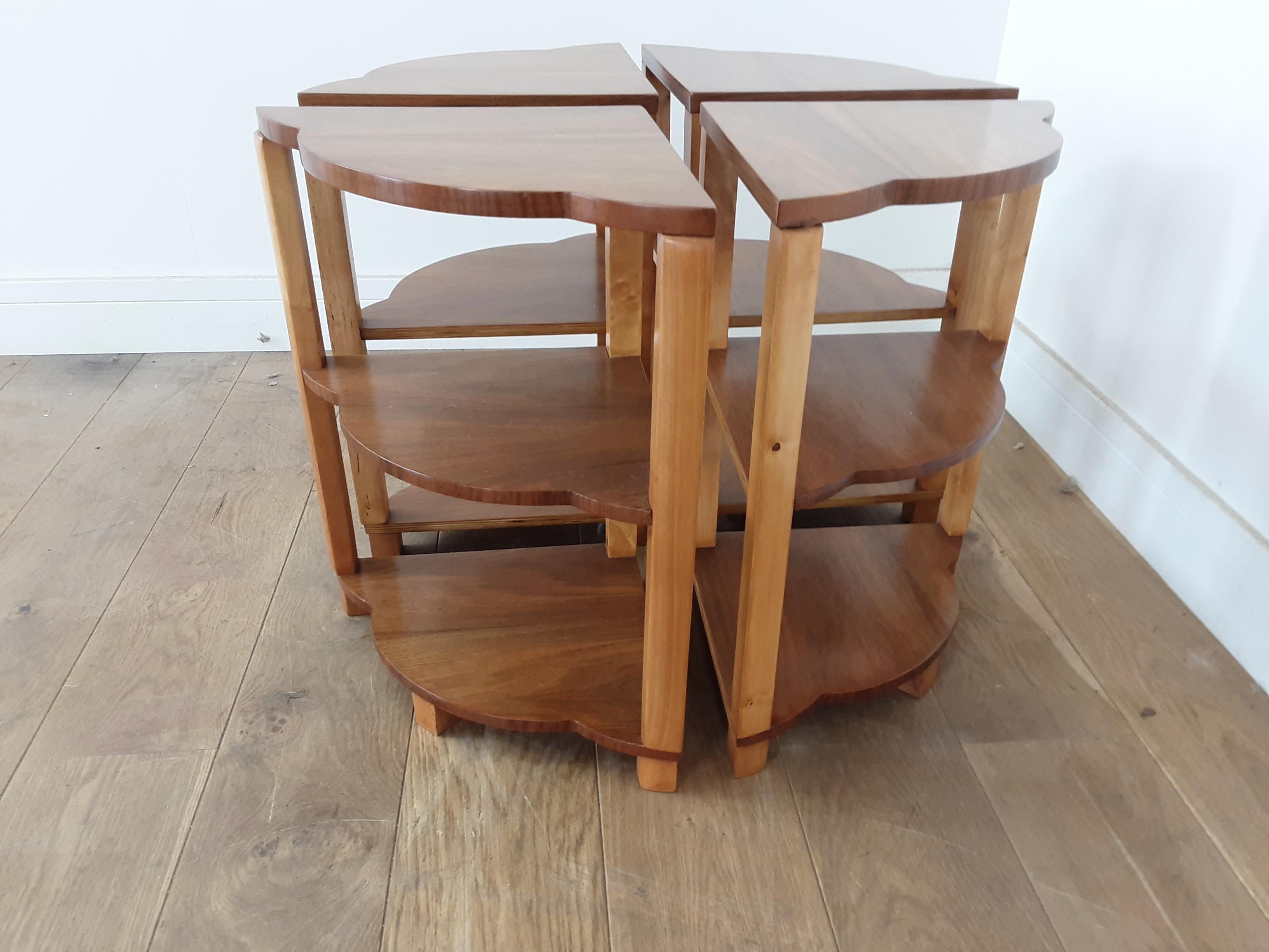 Art Deco Nest of Tables by Harry and Lou Epstein in a Brown Butterfly Walnut 4