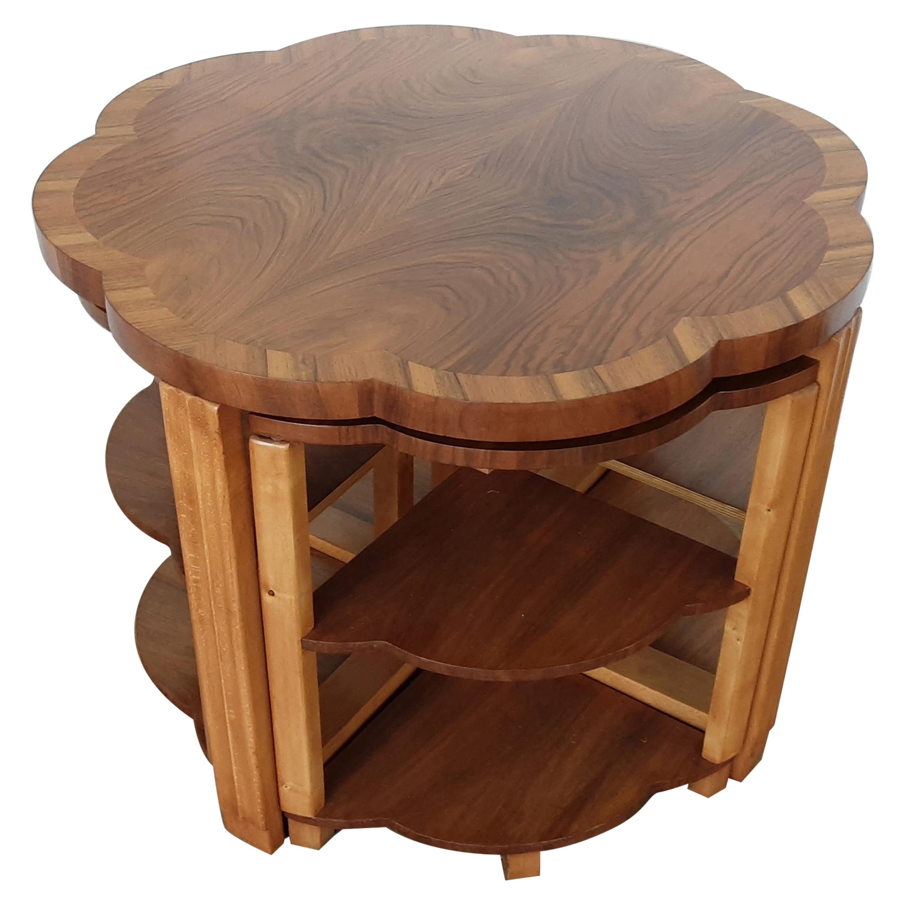 Art Deco Nest of Tables by Harry and Lou Epstein in a Brown Butterfly Walnut