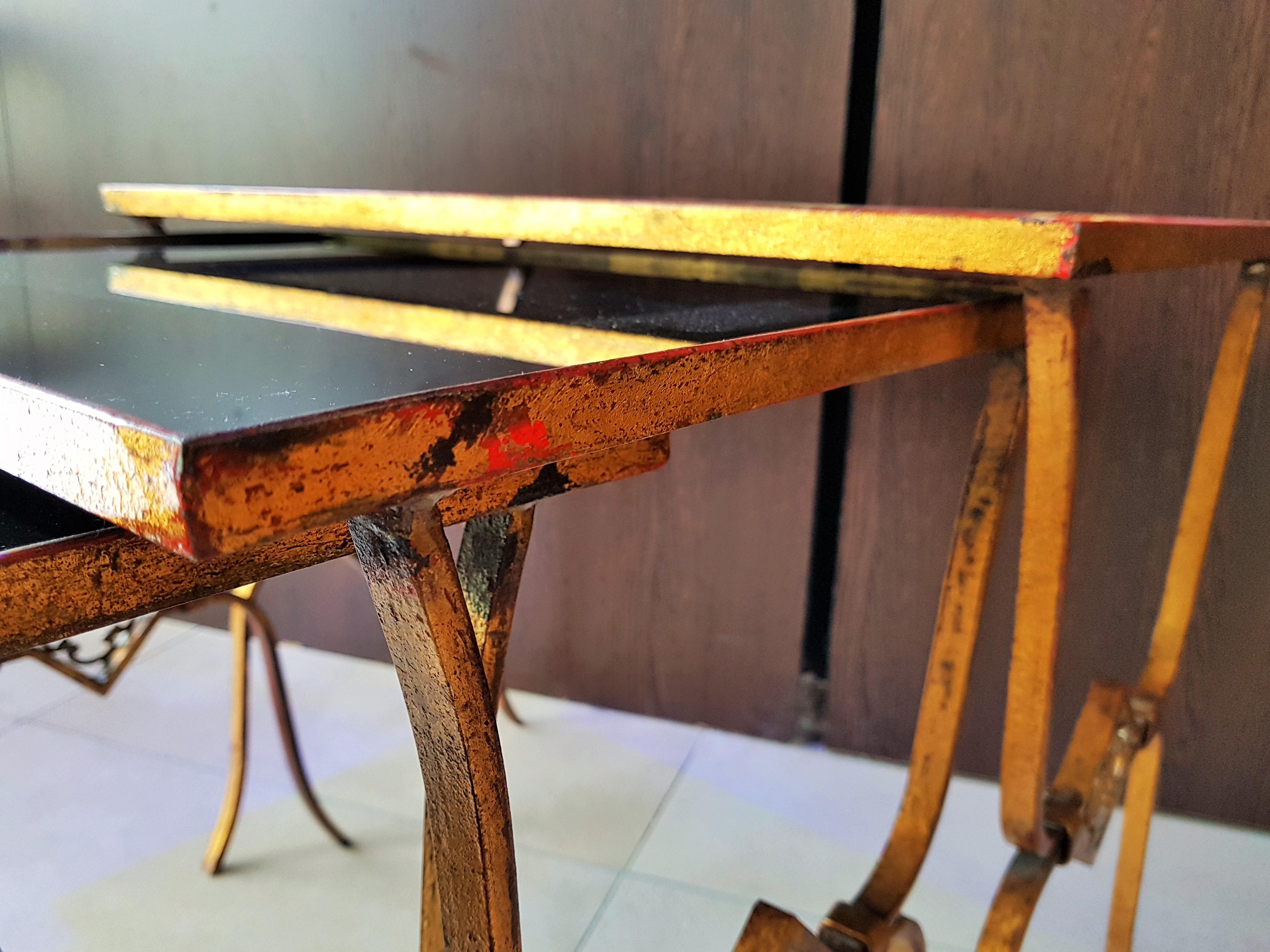 Art Deco Nesting Side Tables Gold Leaf, France, 1940s 8