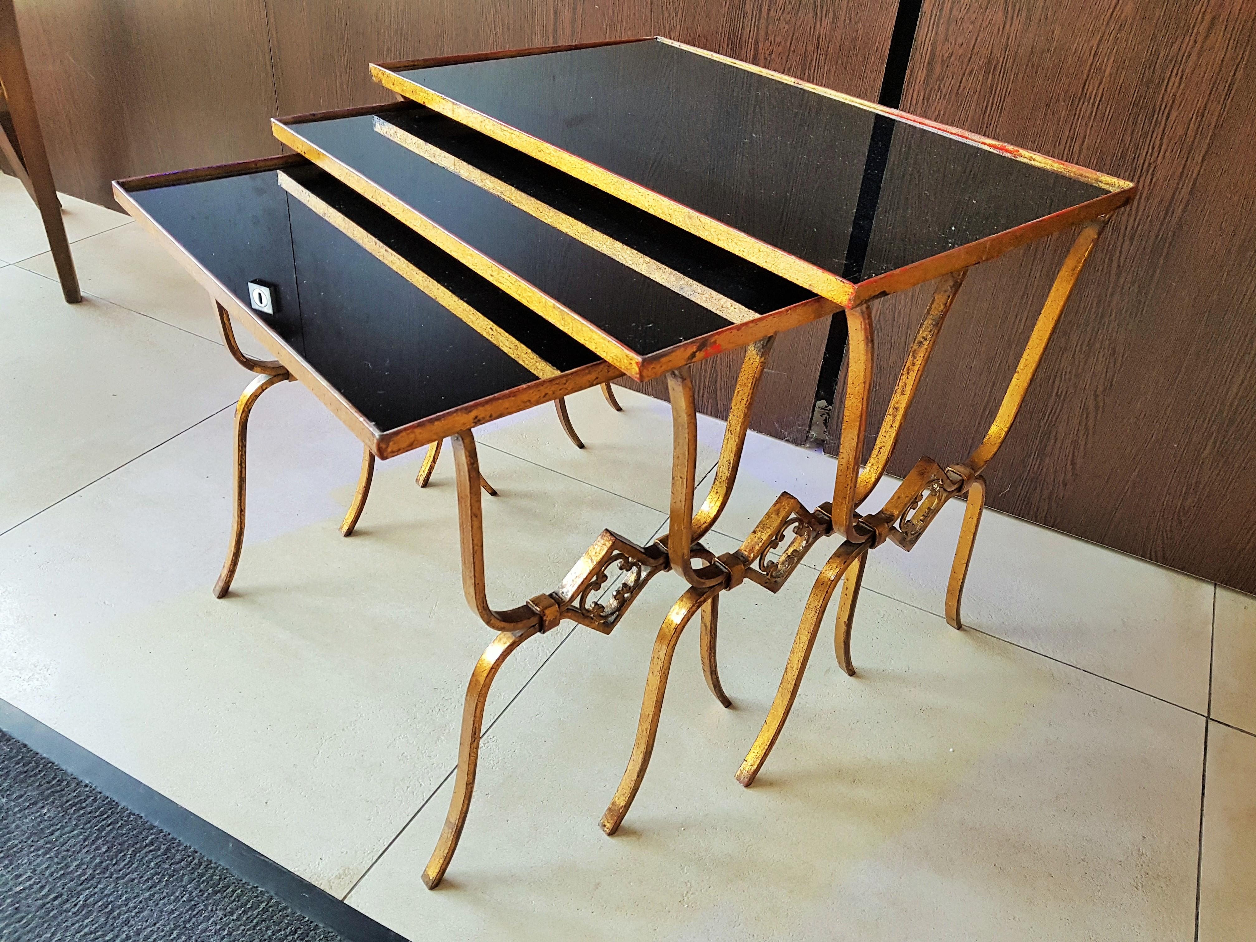 Art Deco Nesting Side Tables Gold Leaf, France, 1940s 11