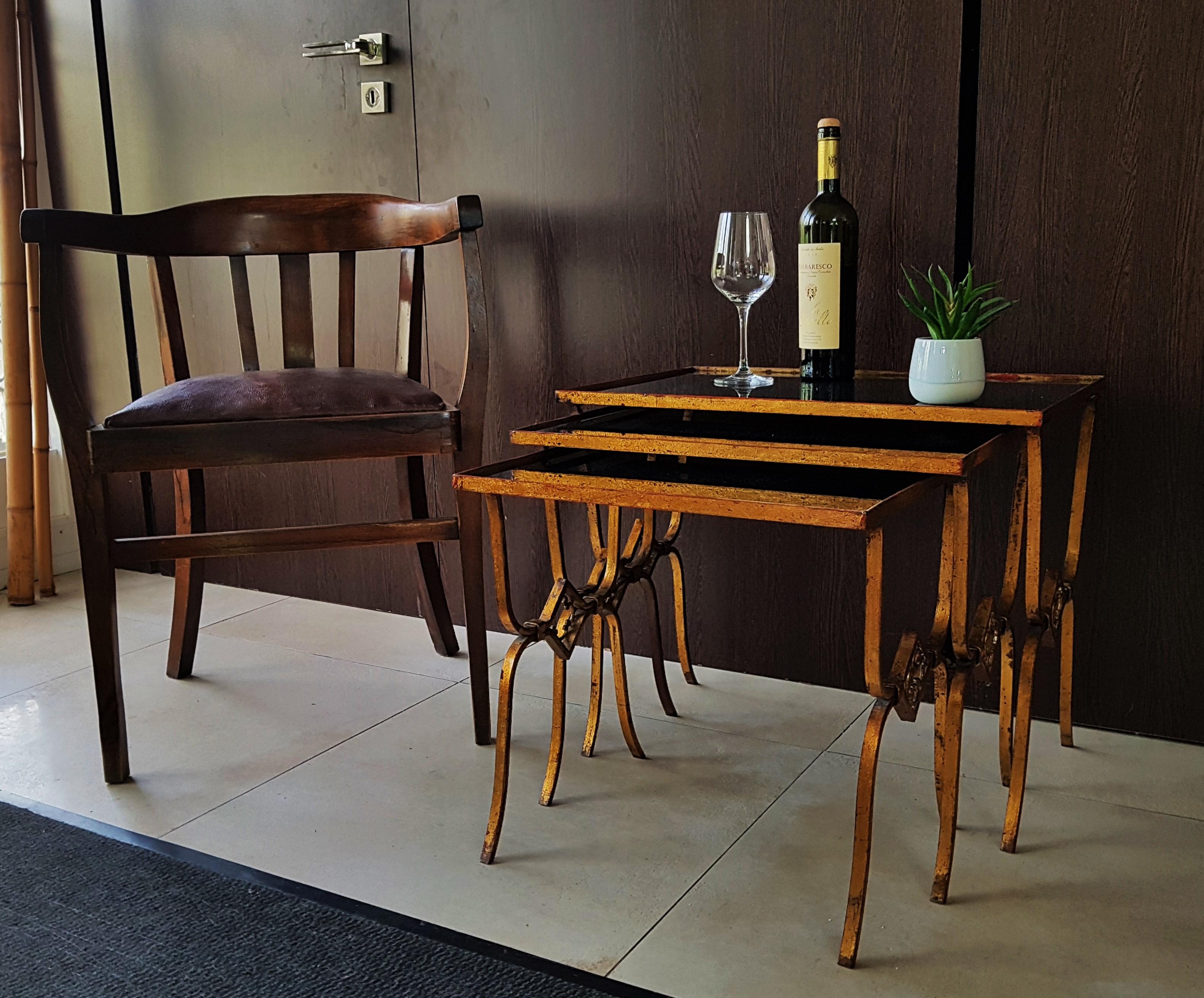 Art Deco Nesting Side Tables Gold Leaf, France, 1940s In Good Condition In Saarbruecken, DE