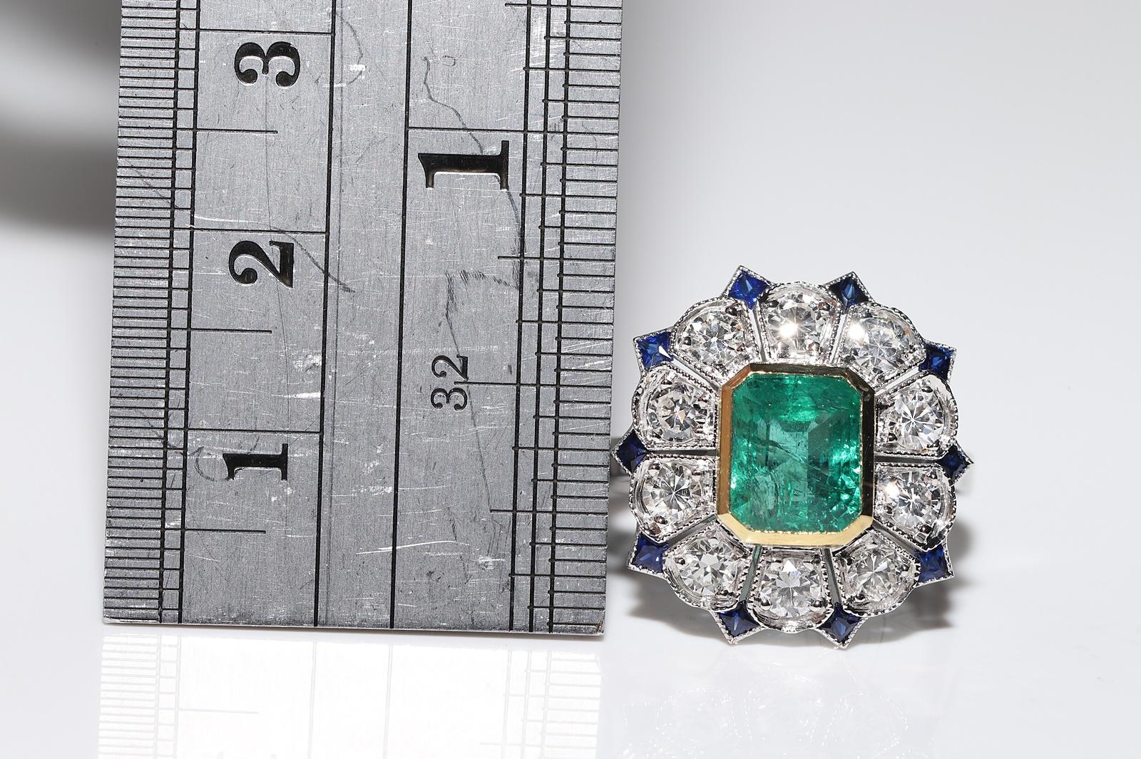 Art Deco New Made 18k Gold Natural Diamond And Emerald Sapphire Ring In New Condition For Sale In Fatih/İstanbul, 34