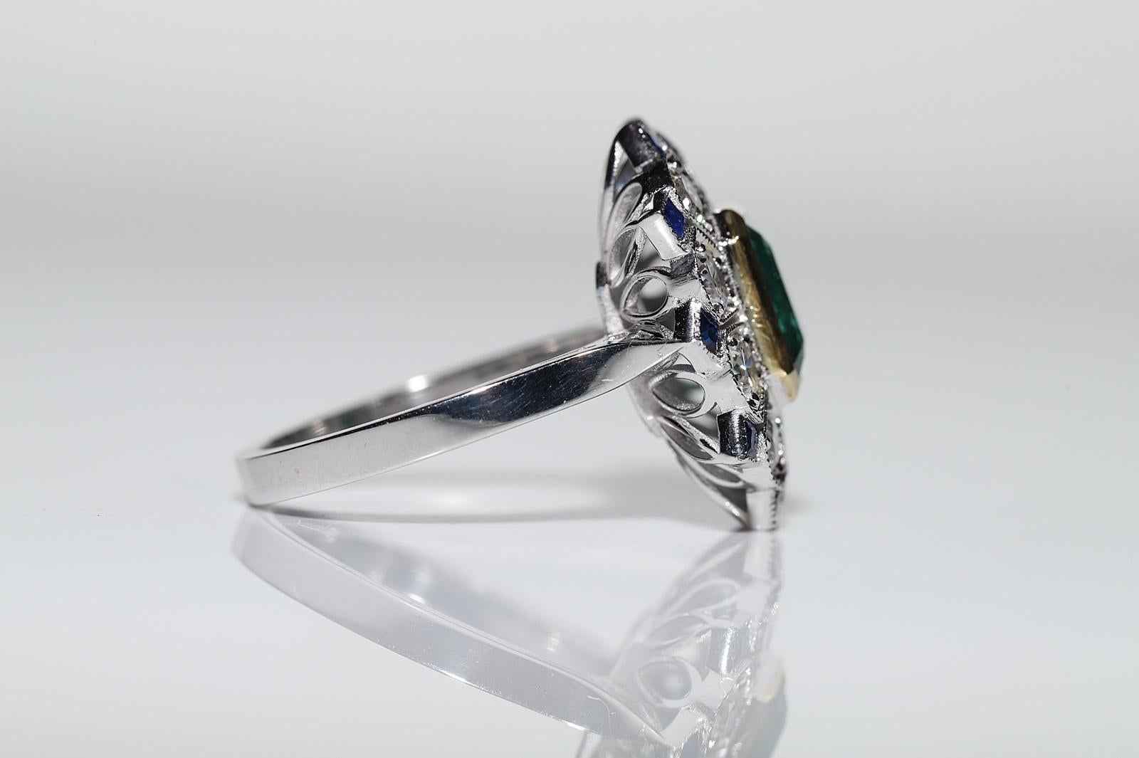 Art Deco New Made 18k Gold Natural Diamond And Emerald Sapphire Ring For Sale 1