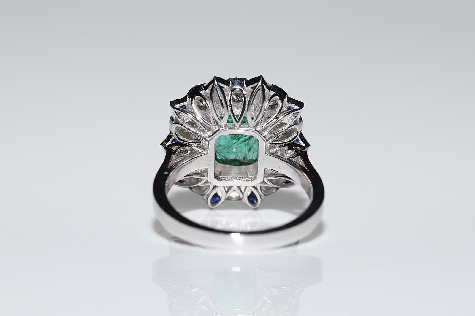 Art Deco New Made 18k Gold Natural Diamond And Emerald Sapphire Ring For Sale 2