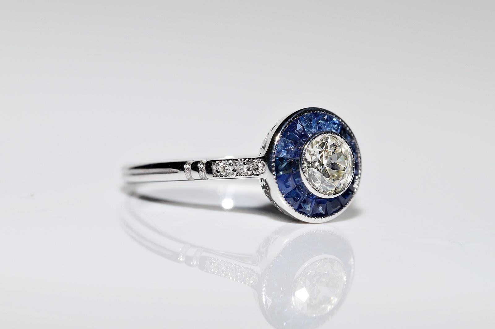 Art Deco New Made 18k Gold Natural Old Cut Diamond And Caliber Sapphire Ring  For Sale 2
