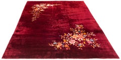 Art Deco Nichols Chinese Rug in Burgundy with Floral Accents in Jewel Tones