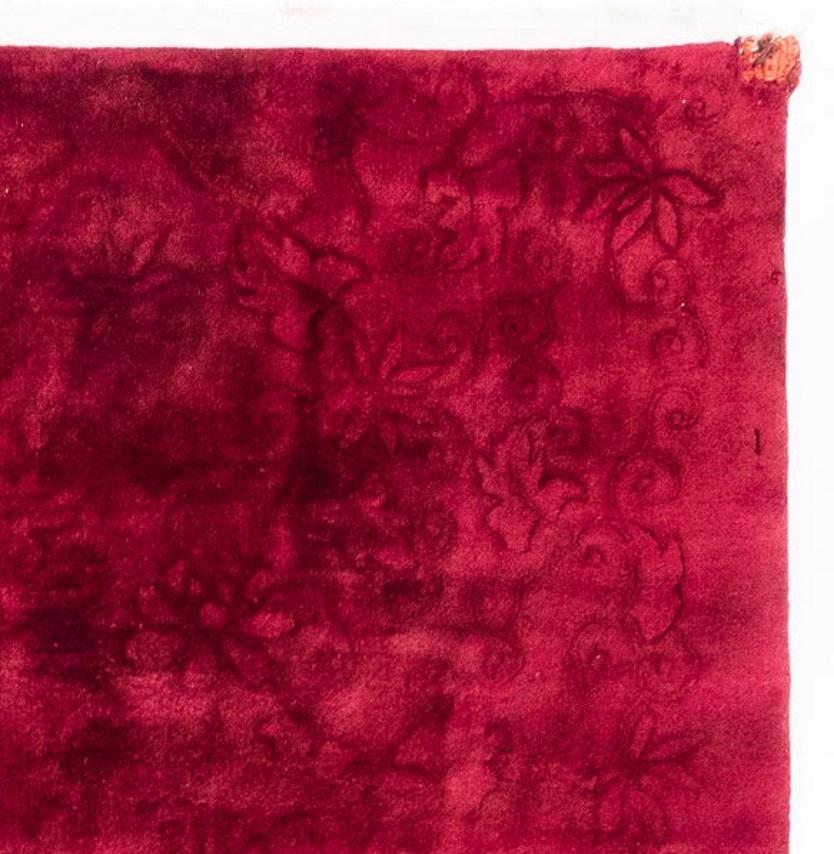 Wool Art Deco Nichols Chinese Rug in Burgundy with Floral Accents in Jewel Tones For Sale