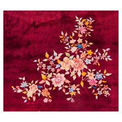 Art Deco Nichols Chinese Rug in Burgundy with Floral Accents in Jewel Tones