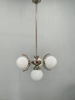 Art Deco Nickel and Glass Chandelier, 1930s
