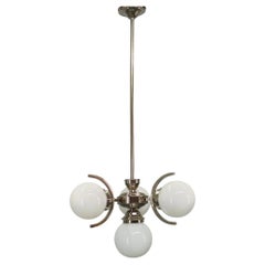 Art Deco Nickel and Glass Chandelier, 1930s