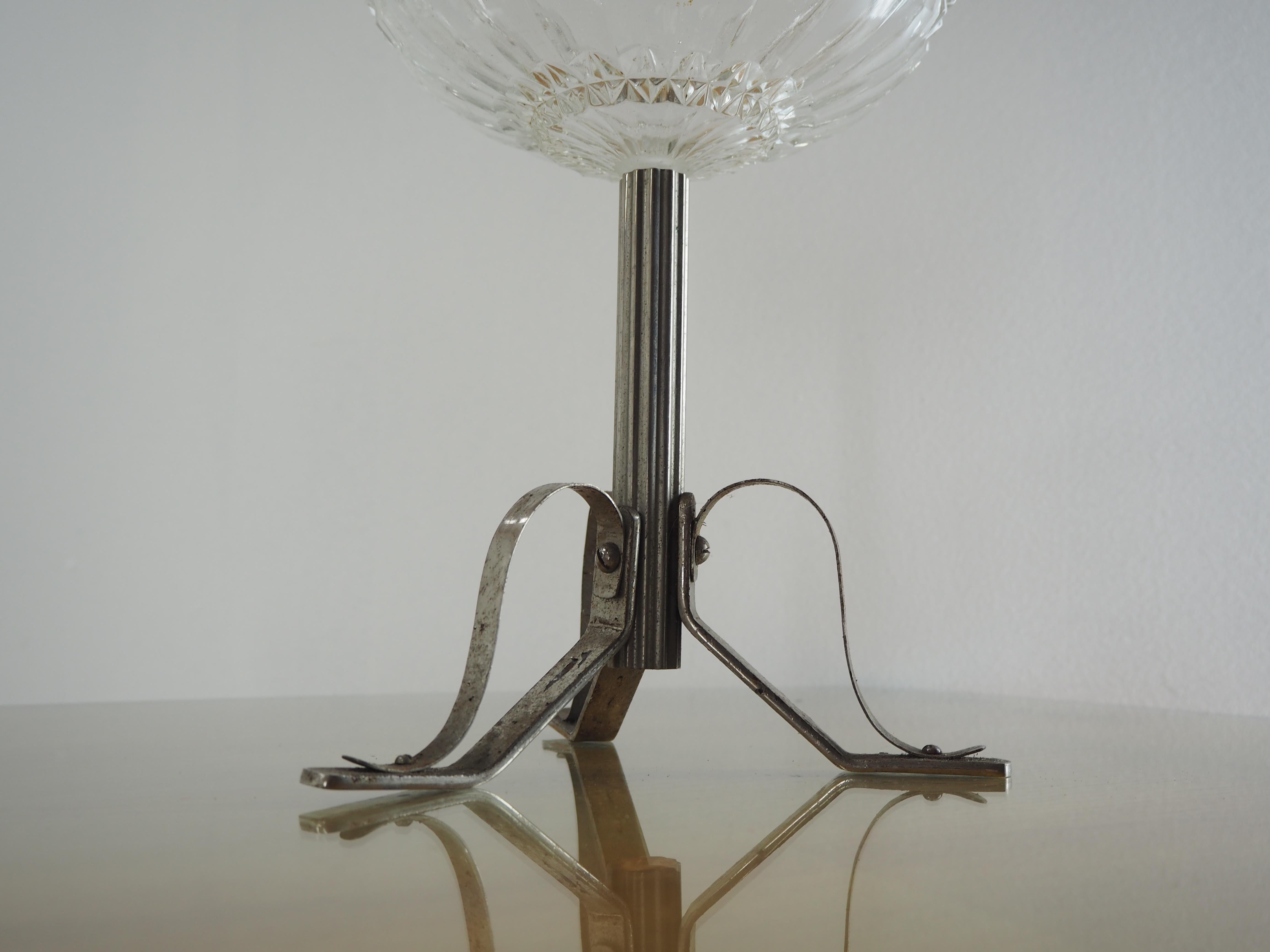 Art Deco Nickel and Glass Serving Bowl, 1920s For Sale 1