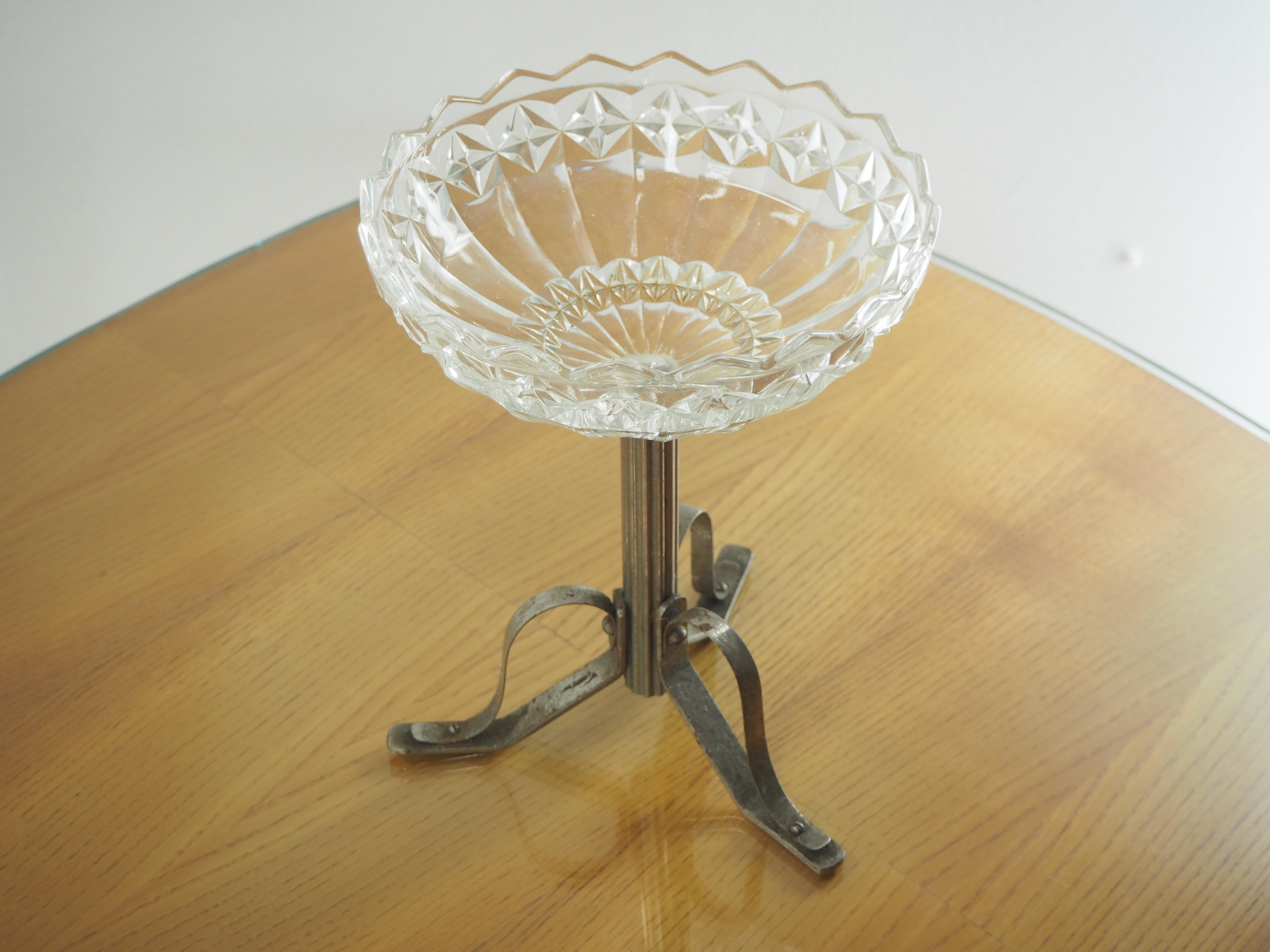 Art Deco Nickel and Glass Serving Bowl, 1920s For Sale 5