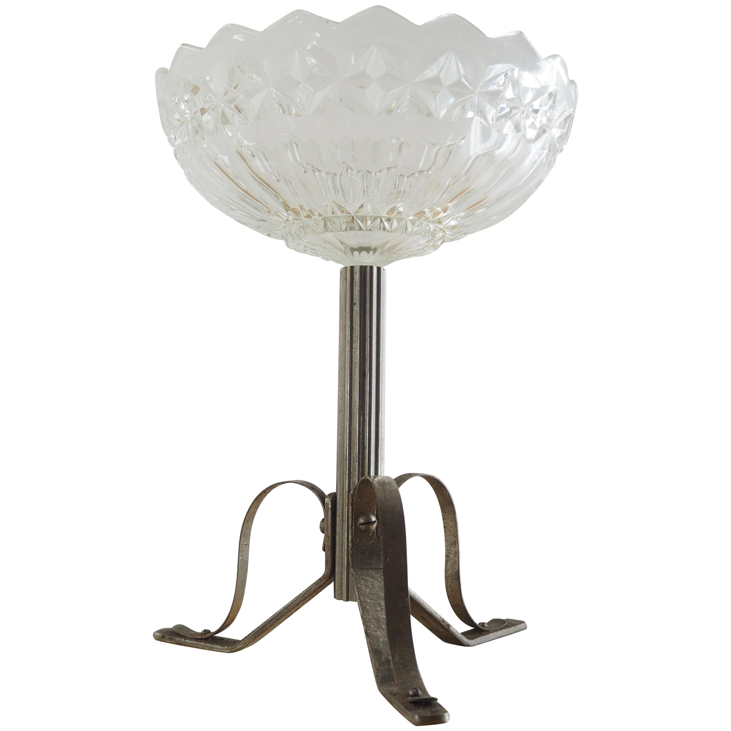 Bol de service Art Déco en nickel et verre, années 1920