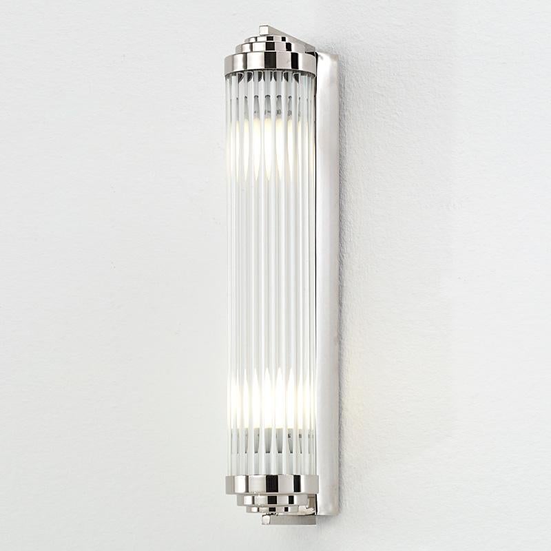 Hand-Crafted Art Deco Nickel Brass Sconce and glass rods For Sale