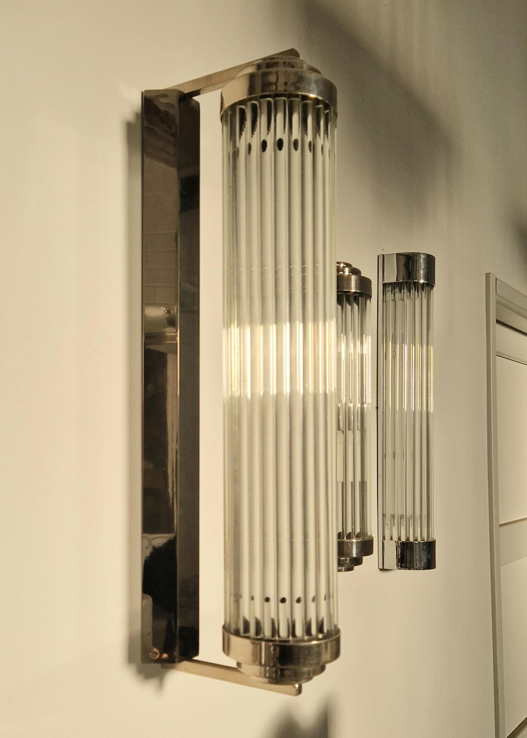 Art Deco Nickel Brass Sconce and glass rods For Sale 2