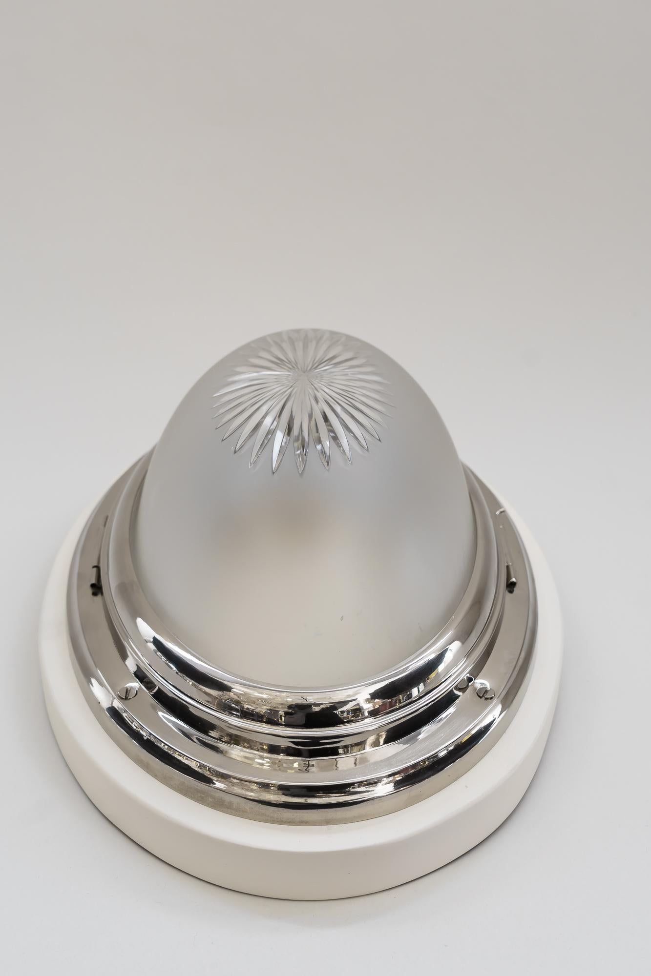 Art Deco Nickel Ceiling Lamp, Vienna, circa 1920s In Good Condition For Sale In Wien, AT