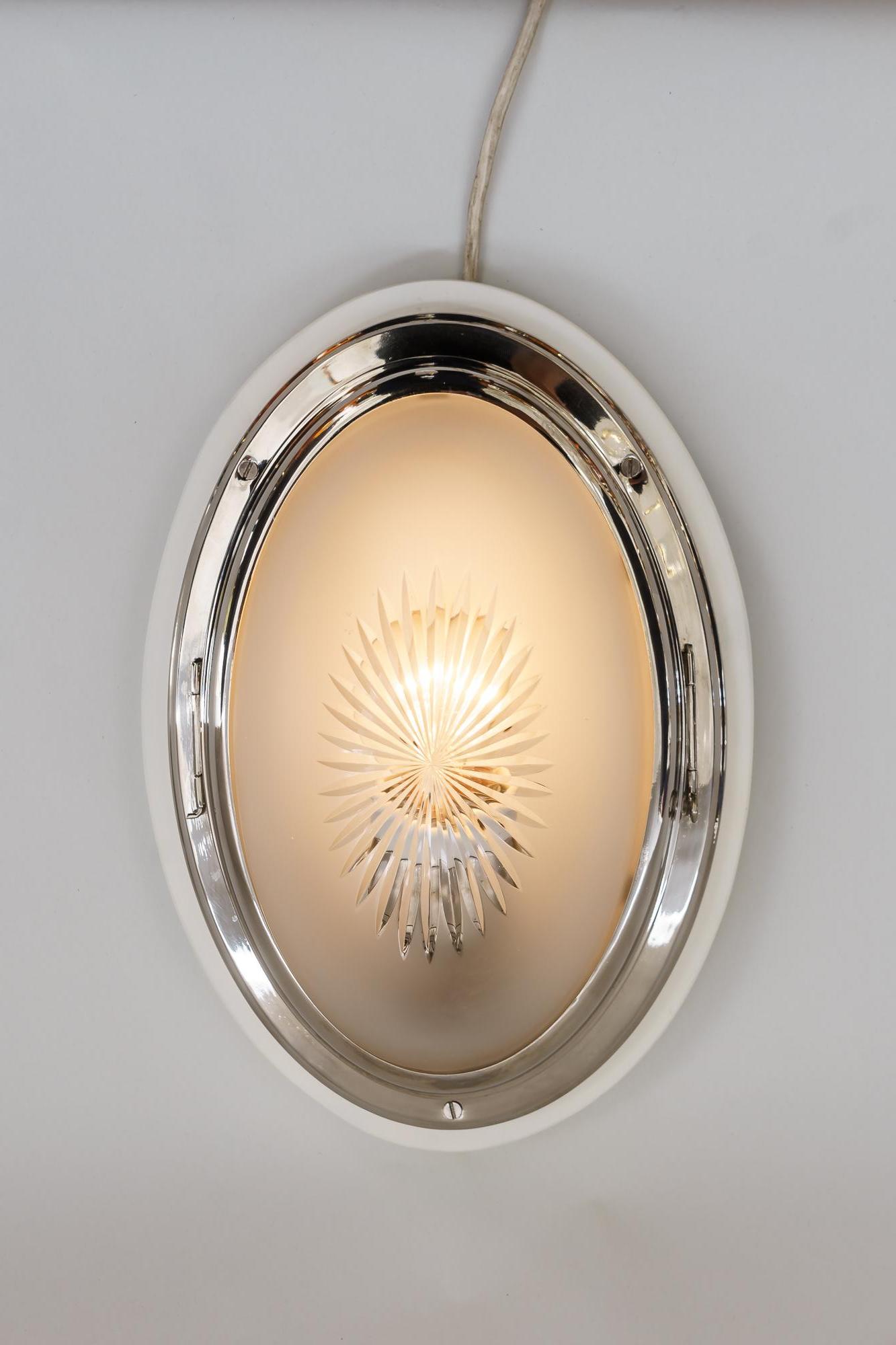 Cut Glass Art Deco Nickel Ceiling Lamp, Vienna, circa 1920s For Sale