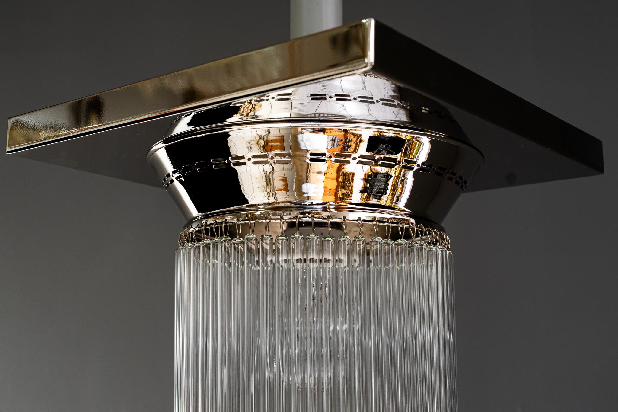 Art Deco Deckenlampe aus Nickel mit Glasstäben um 1920 (Beschichtet) im Angebot