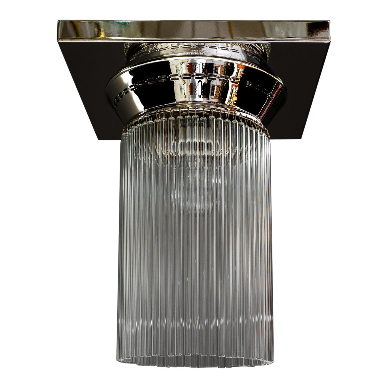 Art Deco Deckenlampe aus Nickel mit Glasstäben um 1920