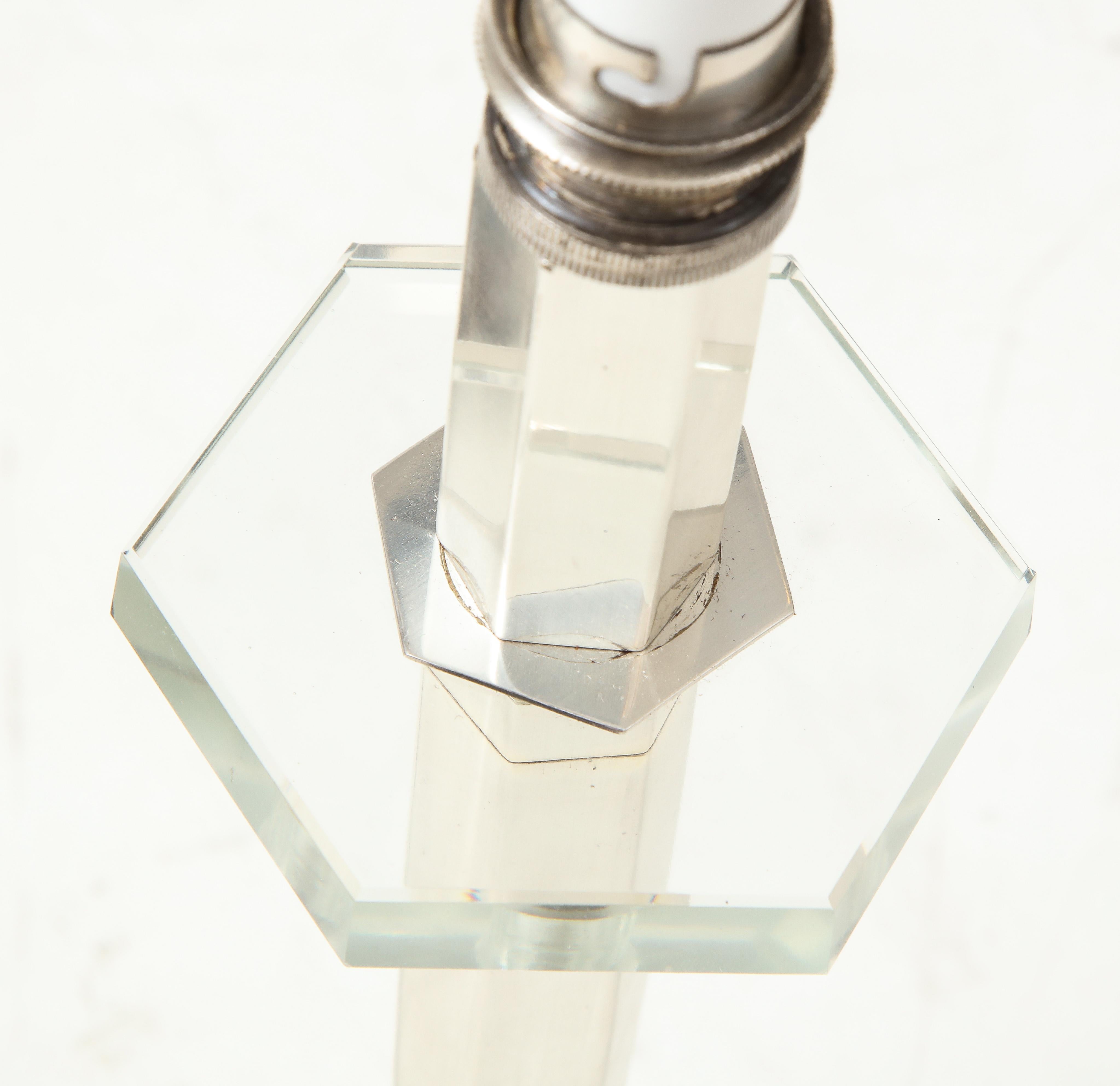 Art Deco Nickel and Crystal Candlestick Table Lamp, France, circa 1935 In Good Condition In Brooklyn, NY