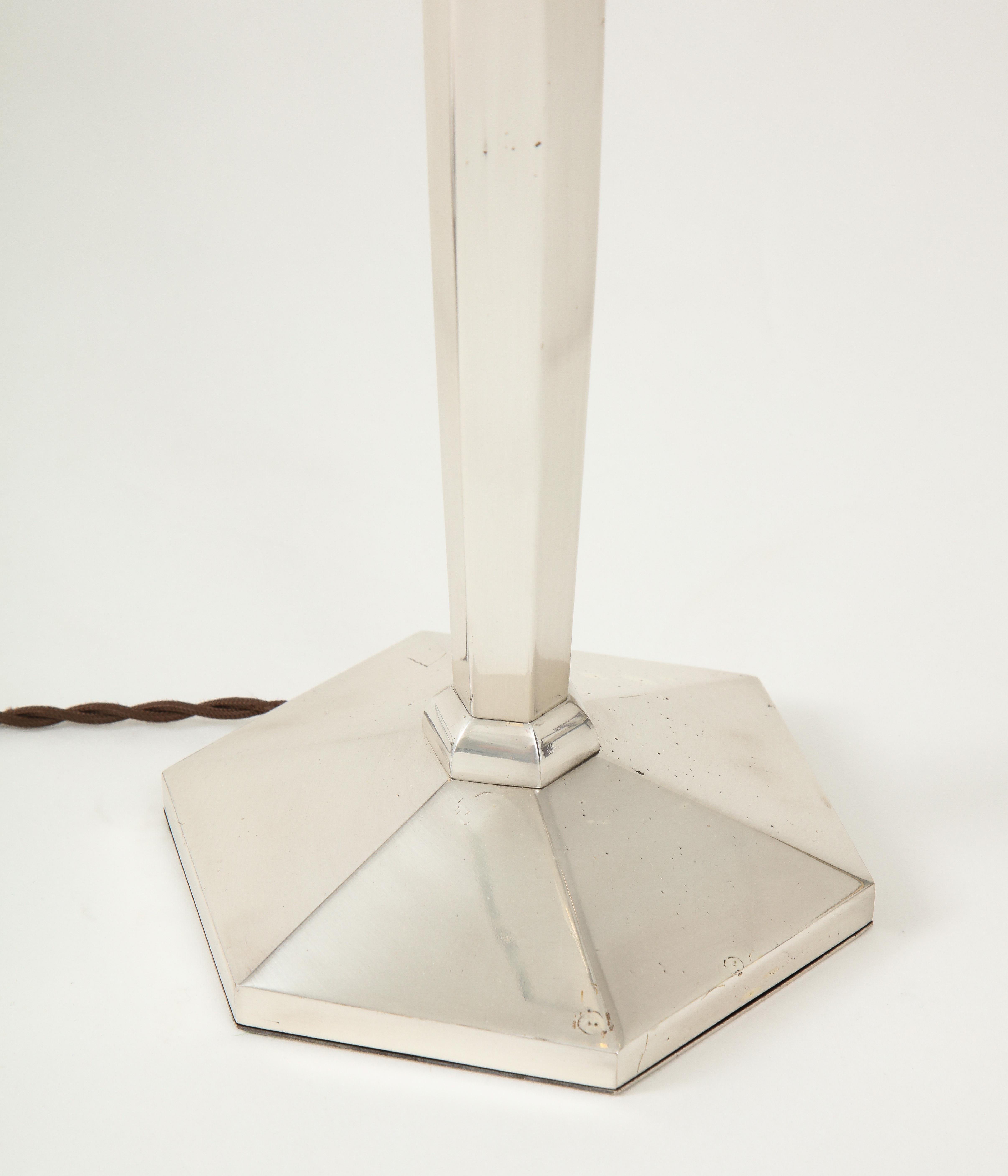 Mid-20th Century Art Deco Nickel and Crystal Candlestick Table Lamp, France, circa 1935