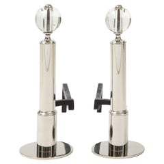 Art Deco Nickel:: Glas Andirons