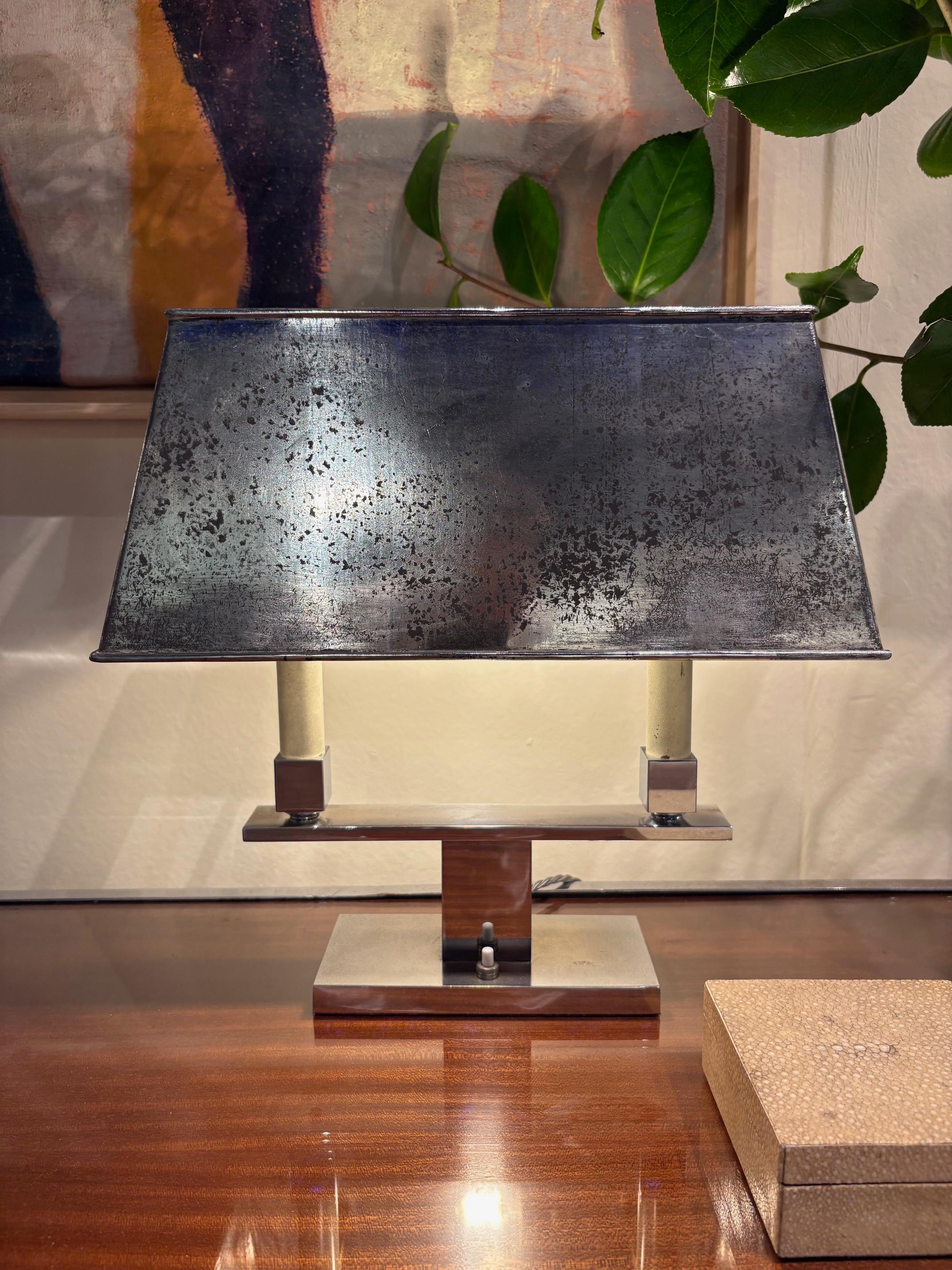 French Art Deco Nickel Lamp For Sale