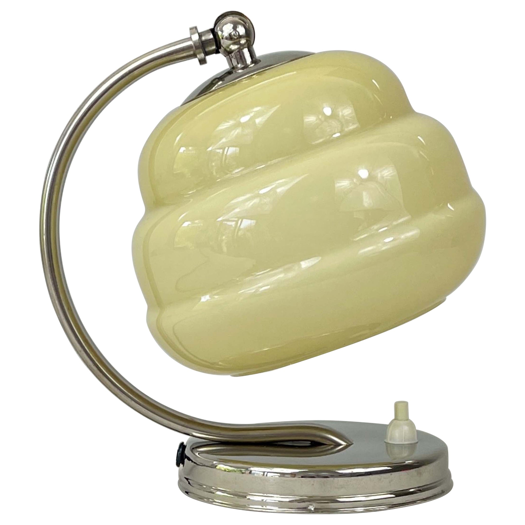 Art Deco Nickel & Opaline Table Lamp, Germany 1930s
