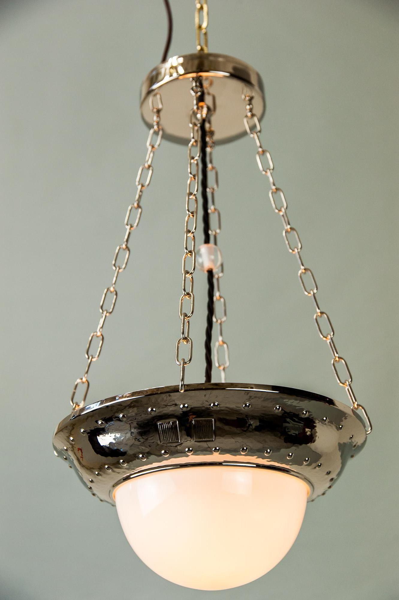 Art Deco Nickel Pendant with Original Glass, circa 1920s 6