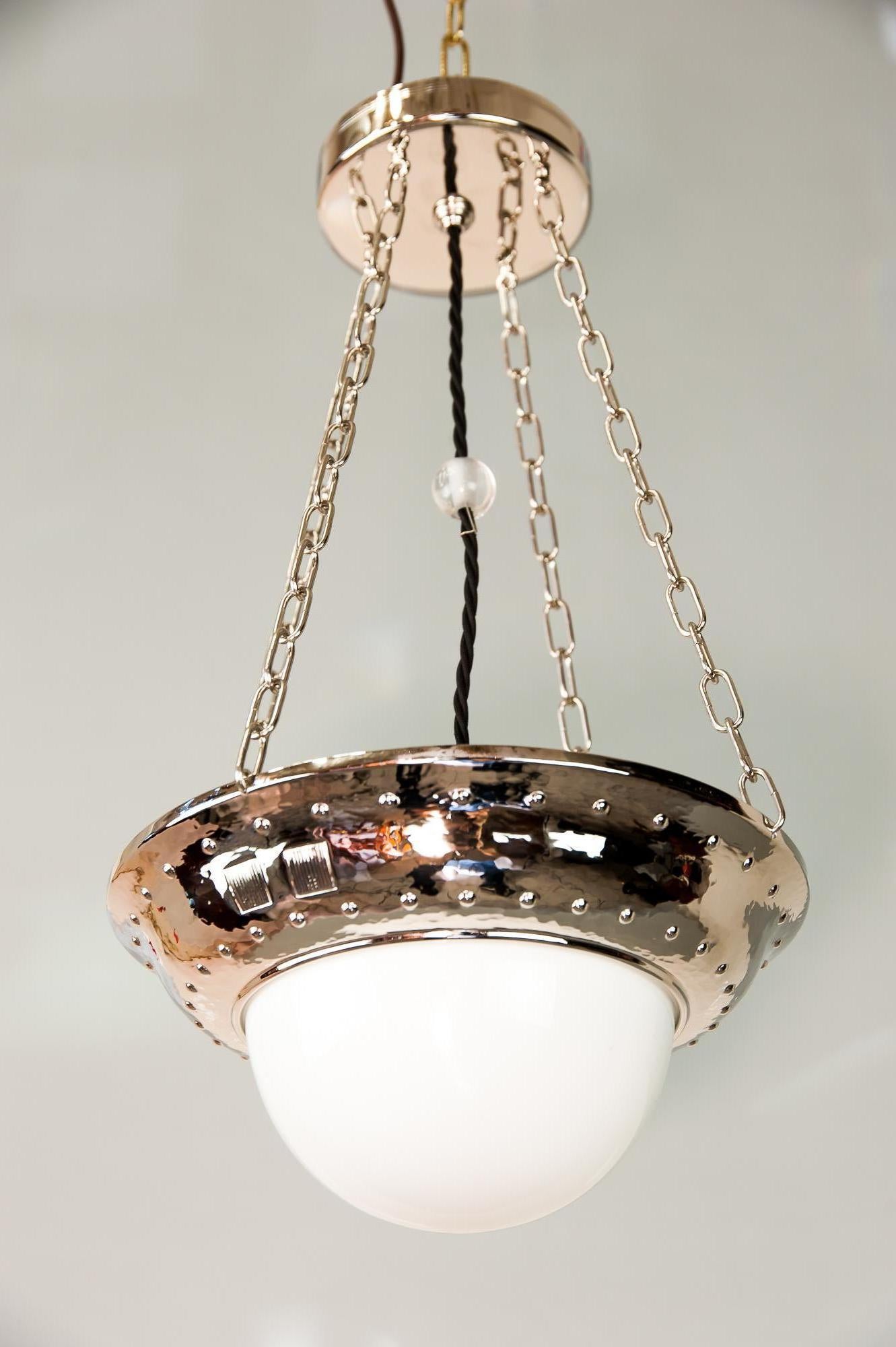 Plated Art Deco Nickel Pendant with Original Glass, circa 1920s