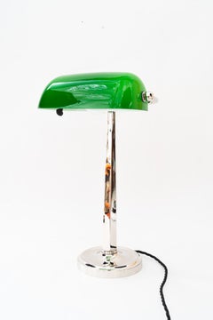 Art deco nickel-plated banker table lamp vienna around 1920s