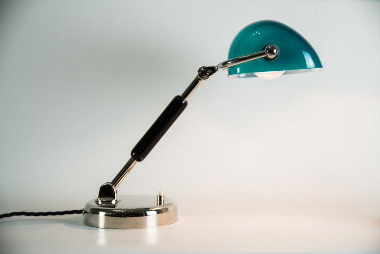Art Deco Nickel-Plated Bauhaus Lamp with Original Glass Shade, Around 1920s 6