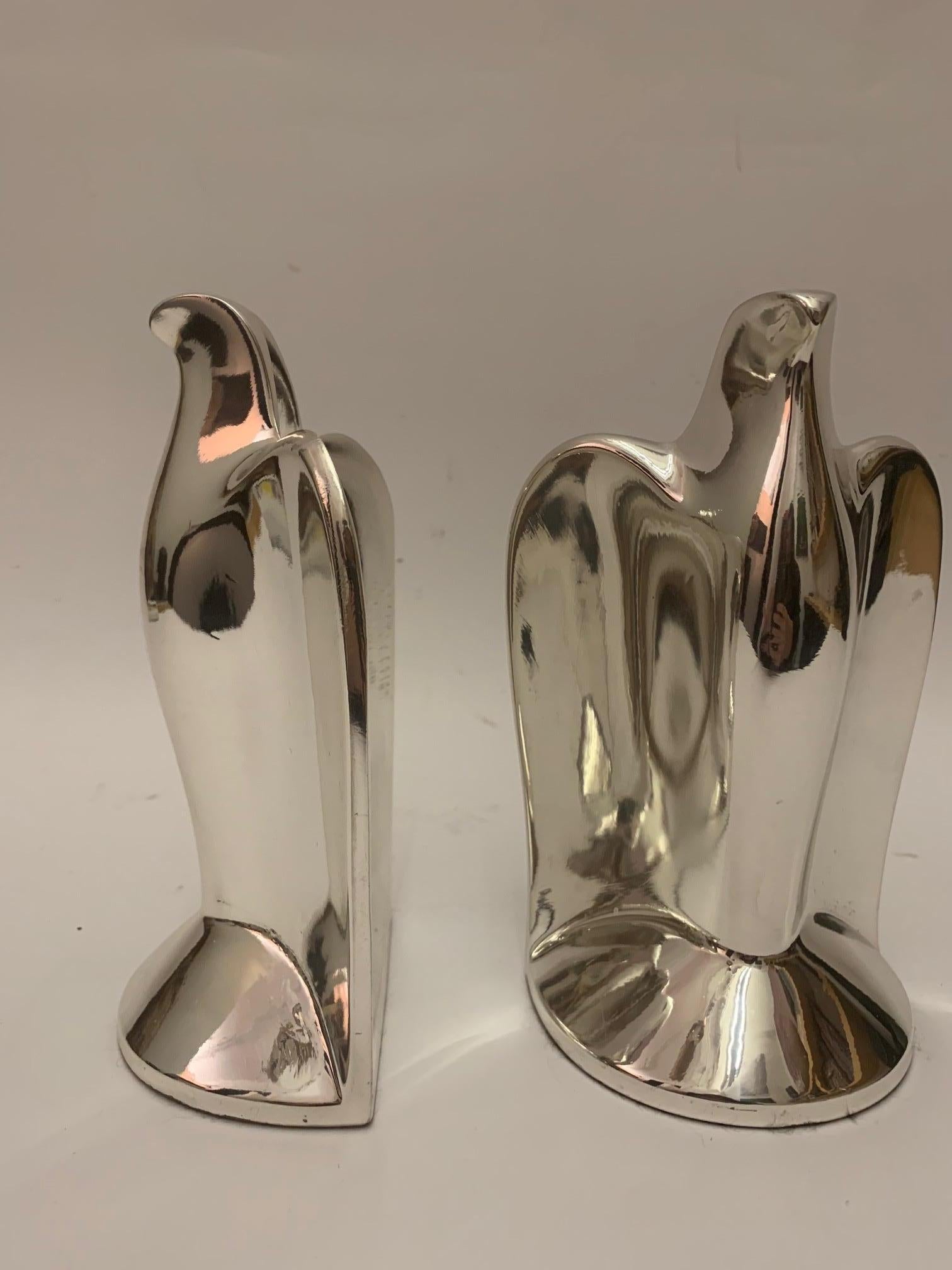 Art Deco Nickel-Plated Bird Bookends In Excellent Condition For Sale In New York, NY