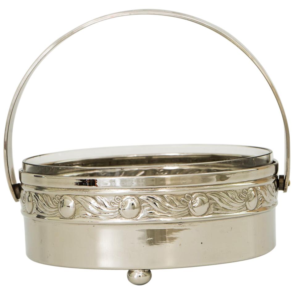 Art Deco Nickel-Plated Bowl with Original Glass Cut Glass, Vienna, circa 1920s
