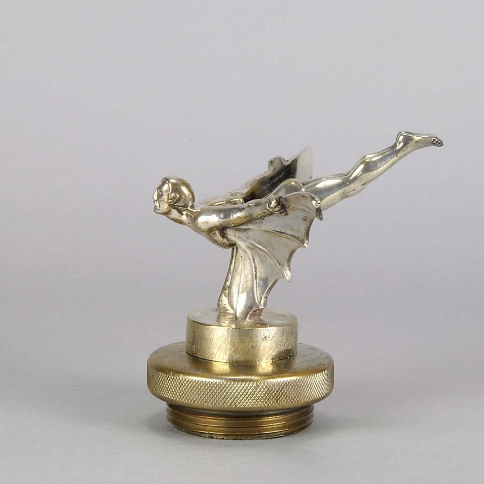 Cast Art Deco Nickel Plated Bronze 'Batman' Car Mascot by Sasportas