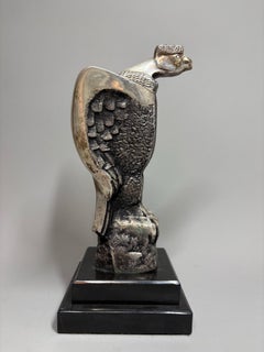 Art Deco Nickel-Plated Bronze Condor Sculpture on Marble Base, circa 1940s