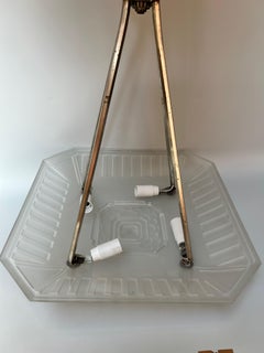 Art Deco nickel-plated bronze pendant light, circa 1930