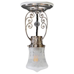 Art Deco nickel- plated ceiling lamp with cut glass shade vienna around 1920s
