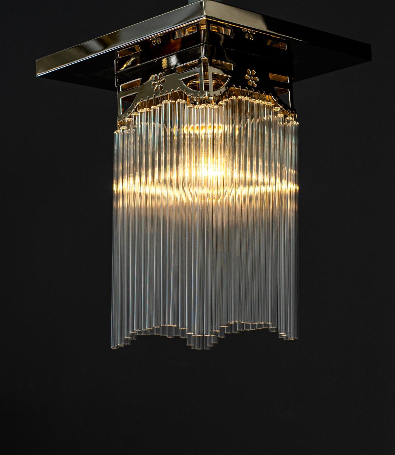 Art Deco Nickel, Plated Ceiling Lamp with Glass Sticks, Around 1920s 5