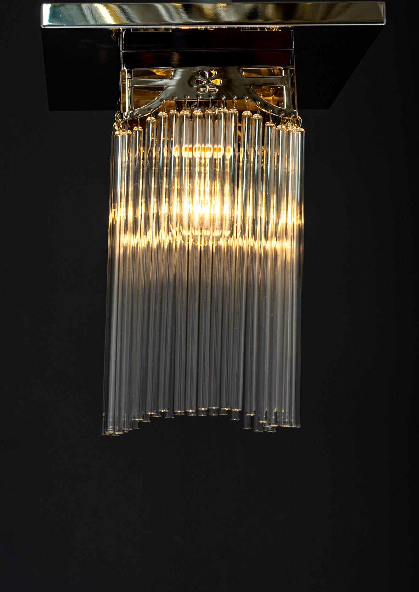 Art Deco Nickel, Plated Ceiling Lamp with Glass Sticks, Around 1920s 6