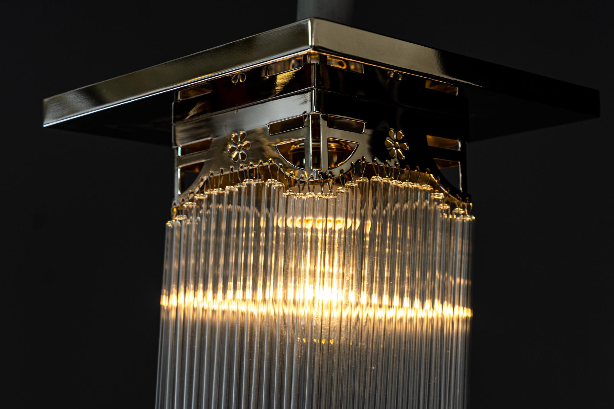 Art Deco Nickel, Plated Ceiling Lamp with Glass Sticks, Around 1920s 8